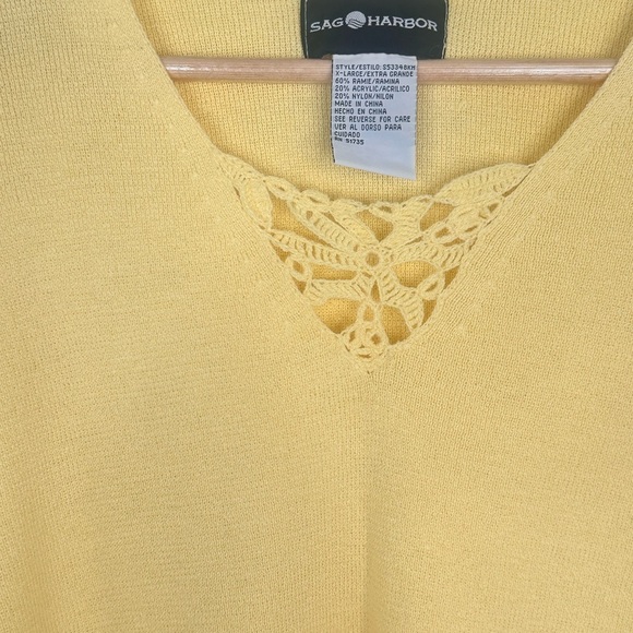 Sag Harbor Yellow Sweater with Crochet V-Neck - Picture 2 of 10